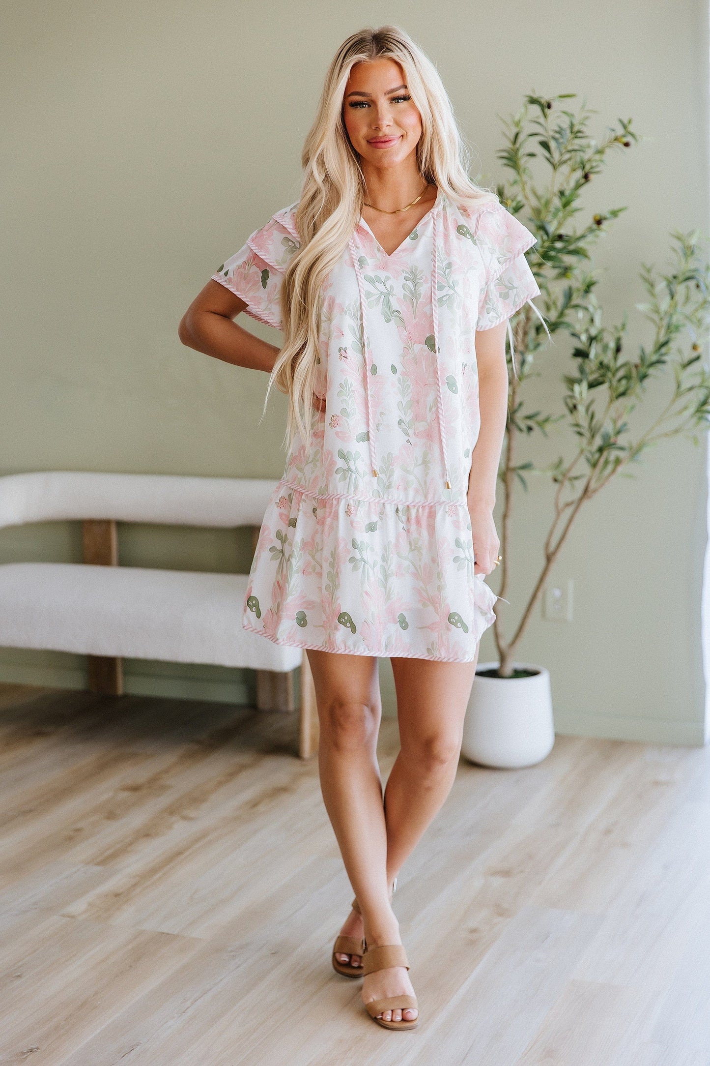SALE - Calista Floral Ruffle Sleeve Mini Dress