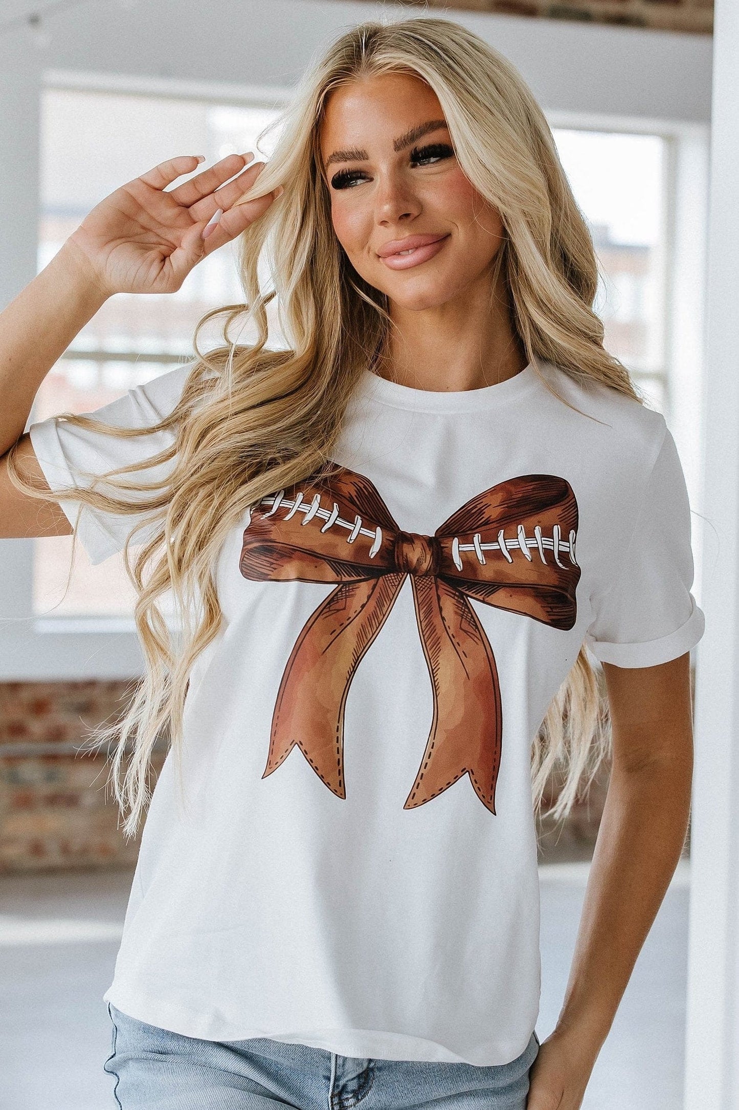 Football Printed Bow Graphic Tee | DROPSHIP