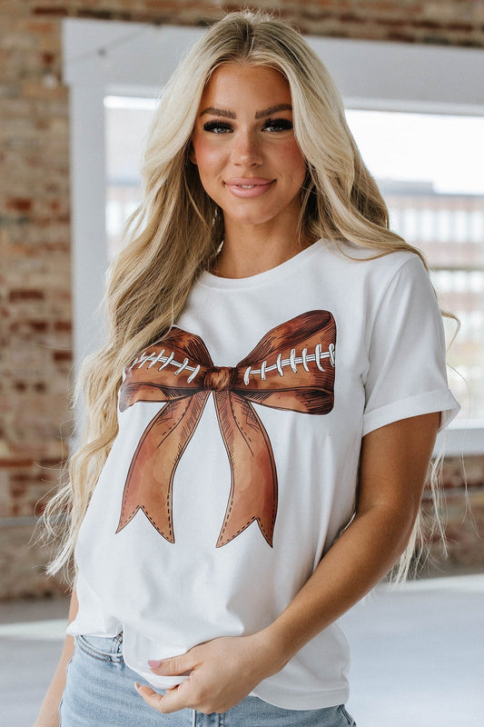 Football Printed Bow Graphic Tee | DROPSHIP