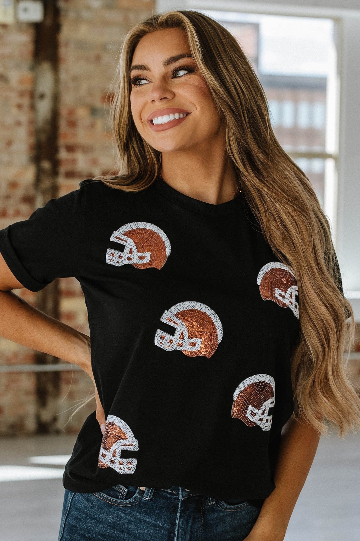 Sequin Helmet Graphic Tee | DROPSHIP